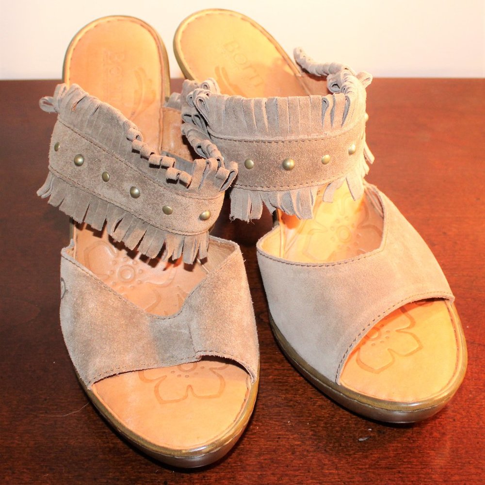 Born Suede Fringe Open Toe /Open Back Heels Sz 11
